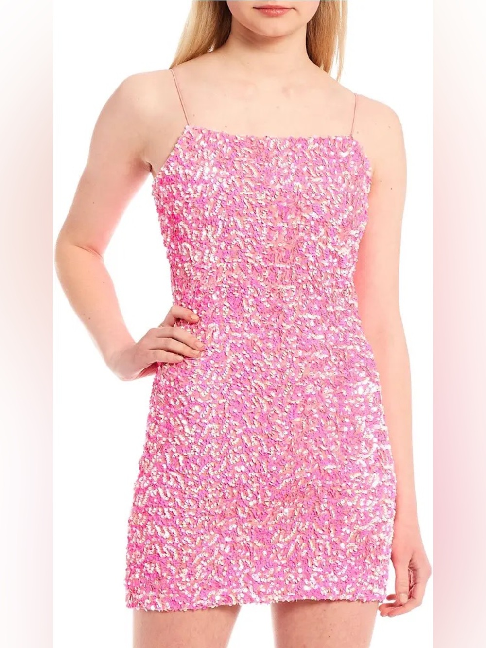 Allison & Kelly Hot Pink Sequin Spaghetti Strap Mini Dress